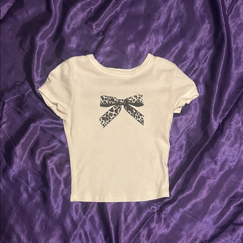 Altar'd State Cream Short-Sleeve Tee with Leopard Bow